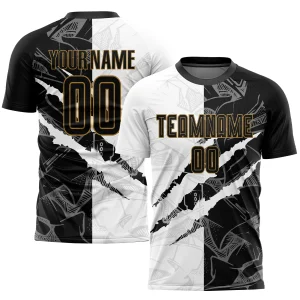 Custom Black and Cream Sublimated Soccer Jersey